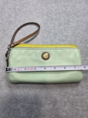 Coach Mint Leather Wallet with Yellow